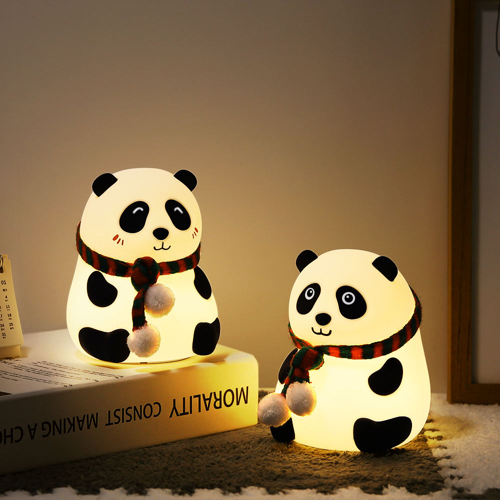 cute panda night light with scarf – soft silicone led bedside lamp for kids & home decor cute panda night light with scarf – soft silicone led bedside lamp for kids & home decor