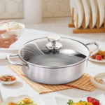304 stainless steel honeycomb laser coated non stick wok with lid