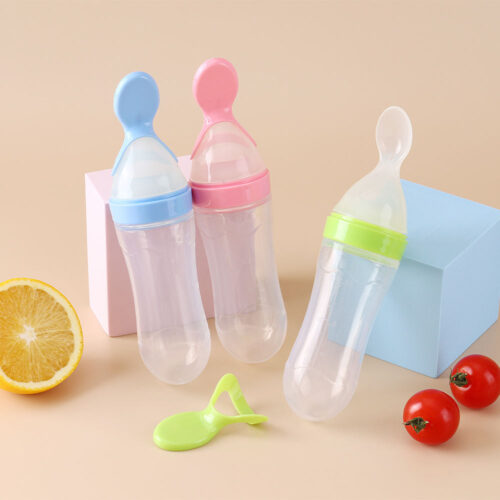silicon baby feeding bottle with spoon