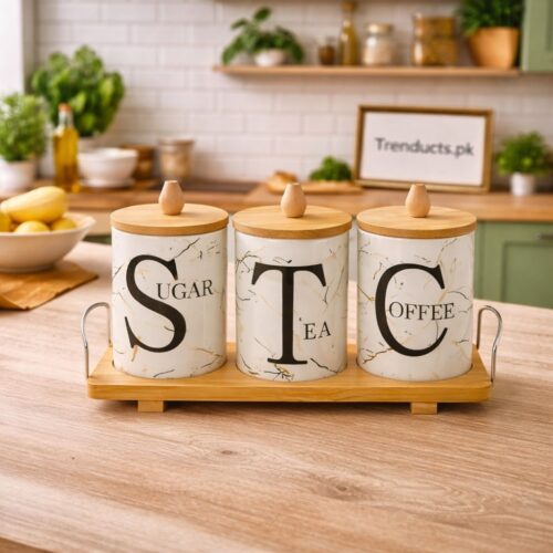 airtight ceramic jar with wooden stand