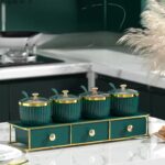 luxury double layer kitchen spice rack with metal gold stand