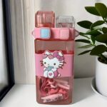 cute cartoon square water bottle with carrying strap