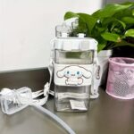 cute cartoon square water bottle with carrying strap