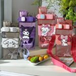 cute cartoon square water bottle with carrying strap