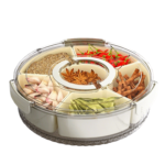 6 compartment round divided serving snack tray box