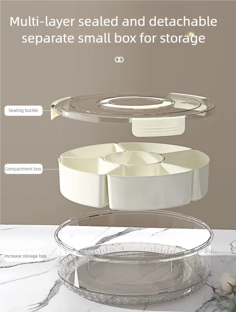 6 compartment round divided serving snack tray box