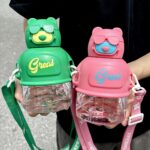 cute bear shape kids water bottle with strap
