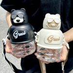 cute bear shape kids water bottle with strap