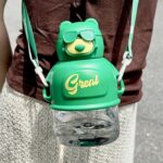 cute bear shape kids water bottle with strap