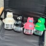 cute bear shape kids water bottle with strap