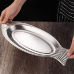 stainless steel fish shaped food serving platter