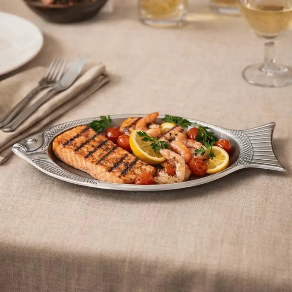 stainless steel fish shaped food serving platter