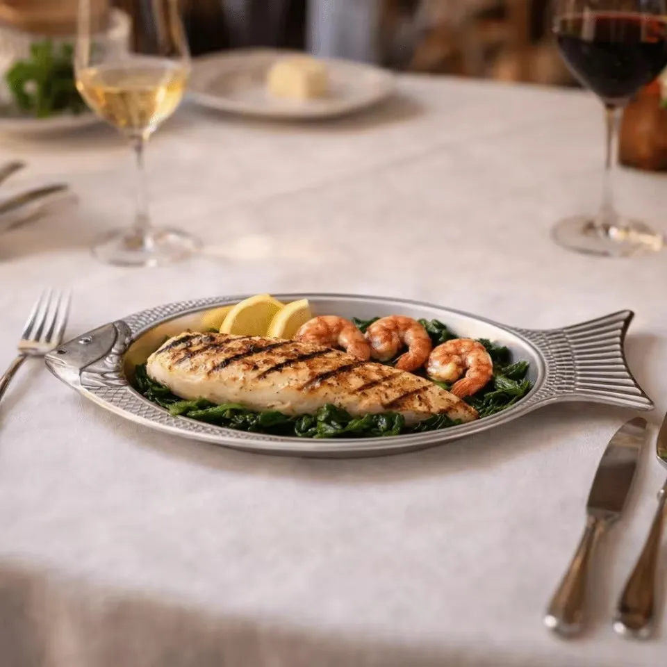 stainless steel fish shaped food serving platter