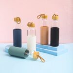 glass water bottle with silicone protective sleeve