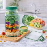 portable layered salad jar with built in dressing container