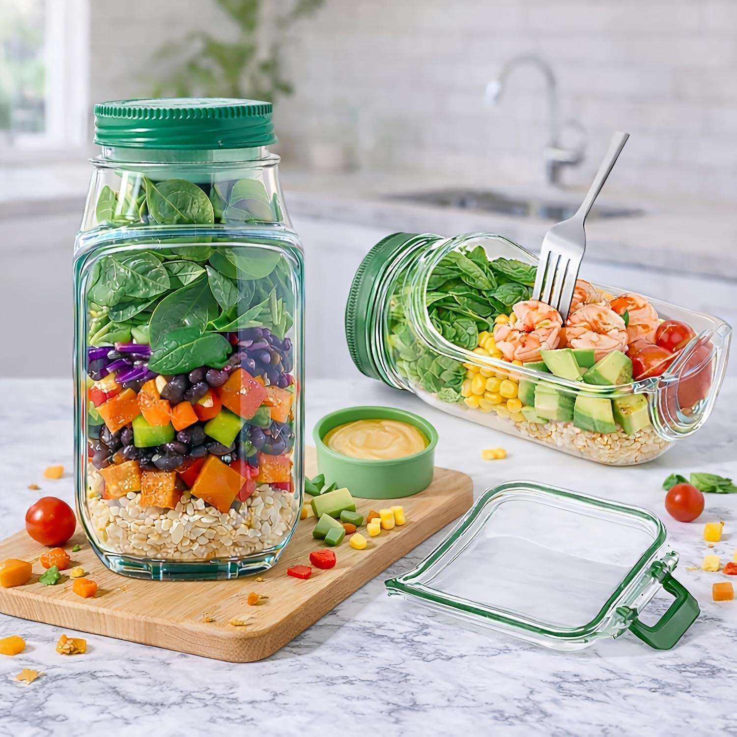 portable layered salad jar with built in dressing container portable layered salad jar with built in dressing container