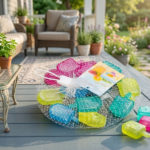 reusable colorful ice cubes in mesh bag