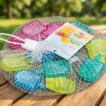 reusable colorful ice cubes in mesh bag