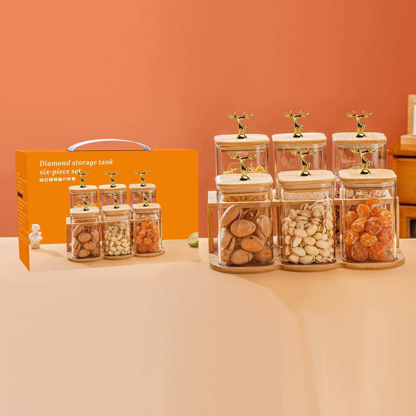 6 piece glass spice and nut jar set with bamboo lids and tray 6 piece glass spice and nut jar set with bamboo lids and tray