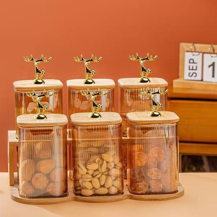 6 piece glass spice and nut jar set with bamboo lids and tray 6 piece glass spice and nut jar set with bamboo lids and tray