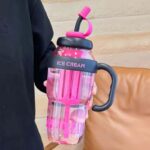 cute ice cream style water bottle with straw