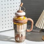cute ice cream style water bottle with straw