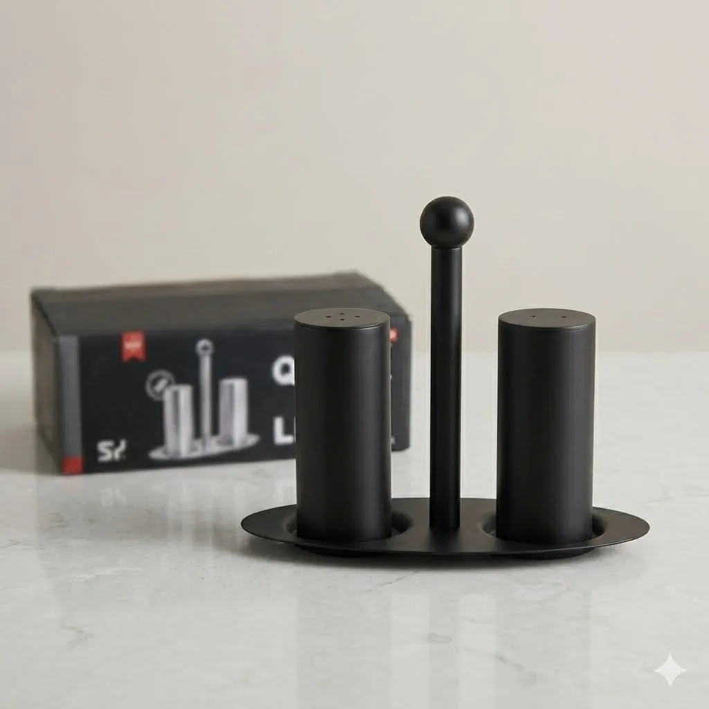 luxury stainless steel salt & pepper shaker set with elegant holder