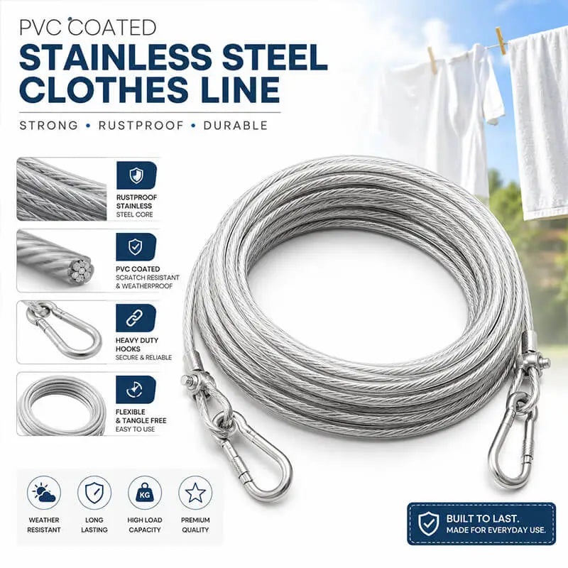 5 meter stainless steel heavy duty cloth drying rope with hooks 5 meter stainless steel heavy duty cloth drying rope with hooks