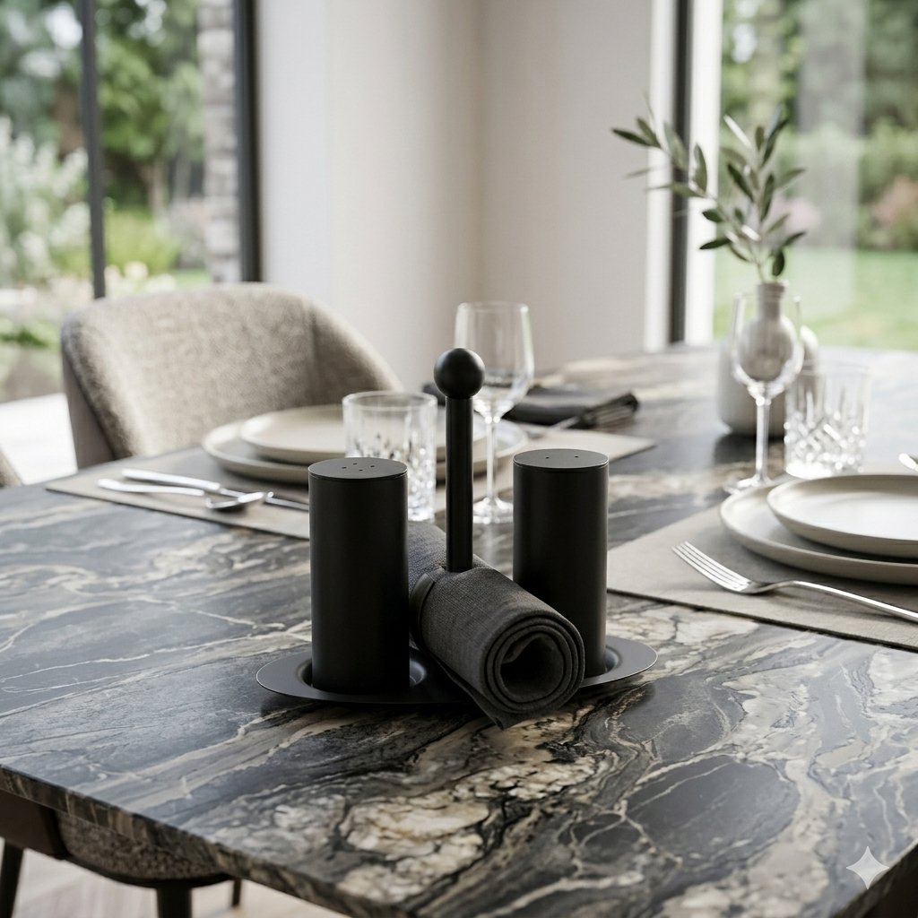 luxury stainless steel salt & pepper shaker set with elegant holder