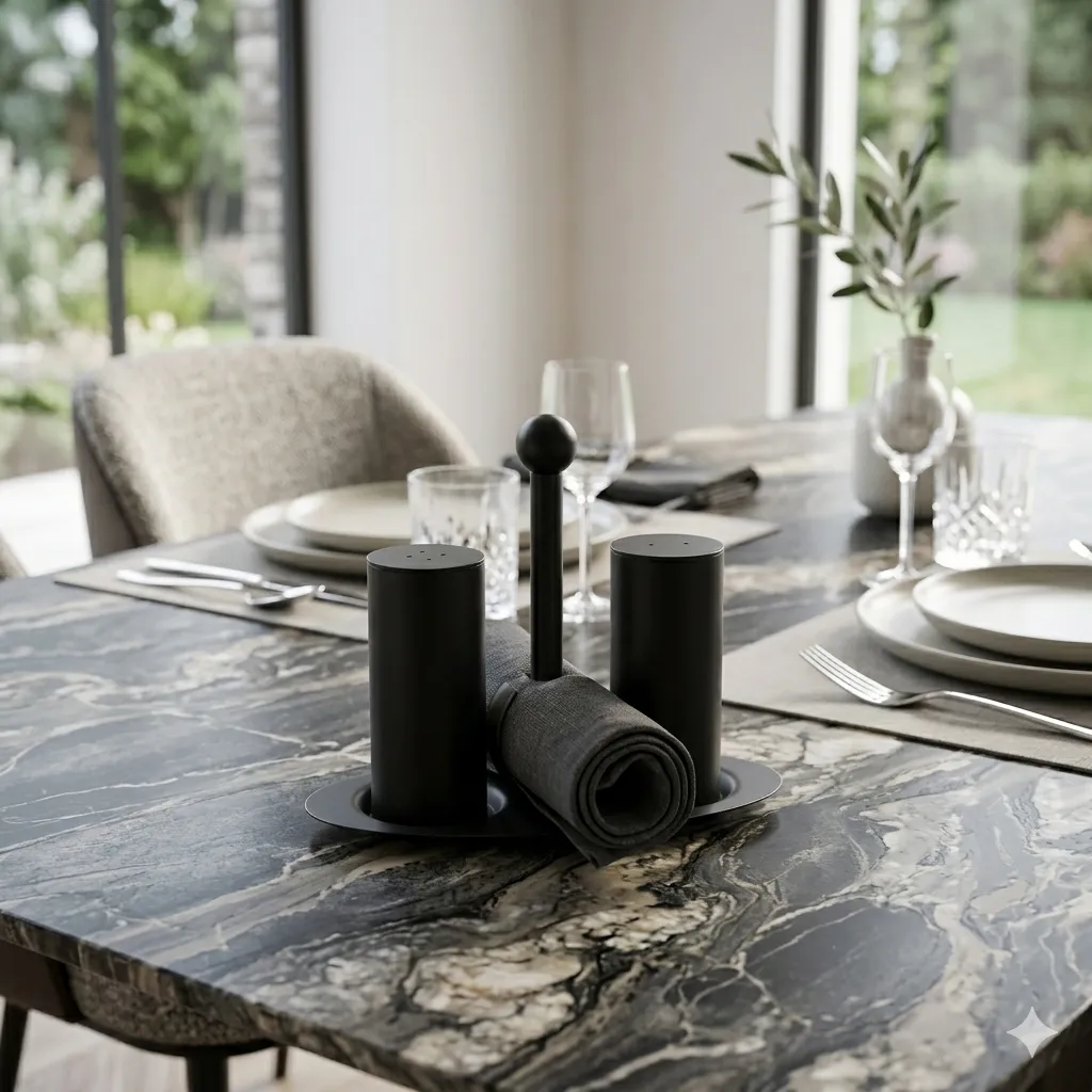 luxury stainless steel salt & pepper shaker set with elegant holder