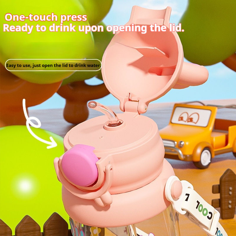 Cute Rabbit Ear Kids Water Bottle With Strap