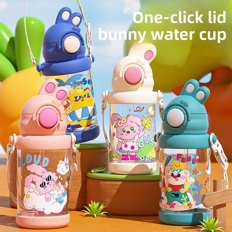 Cute Rabbit Ear Kids Water Bottle With Strap