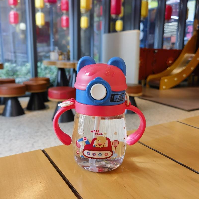 Cute Bear Straw Water Bottle With Carry Strap