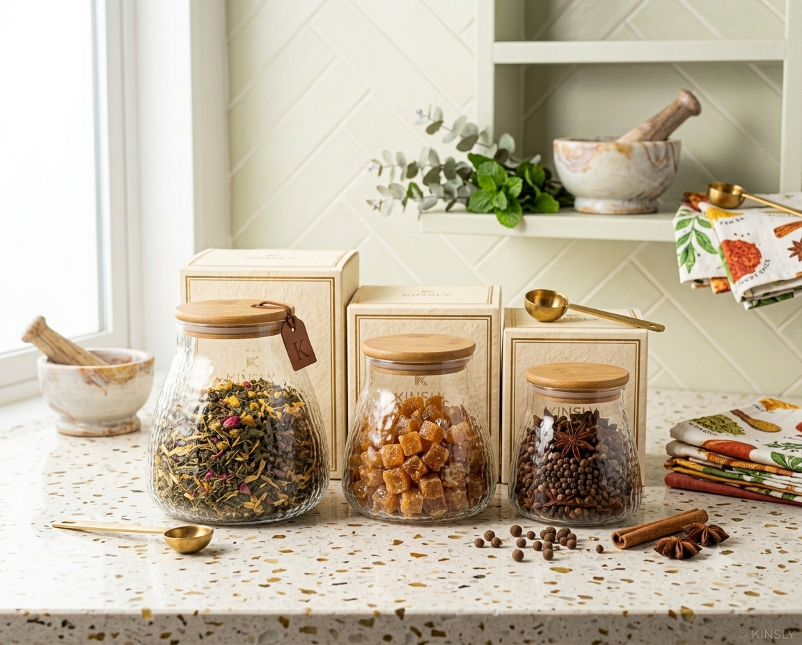 Premium Textured Glass Kitchen Storage Canister Set