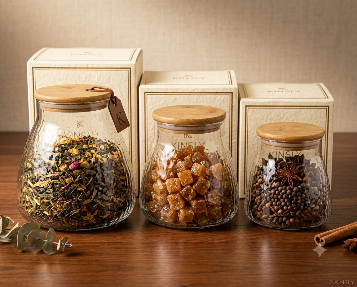 Premium Textured Glass Kitchen Storage Canister Set