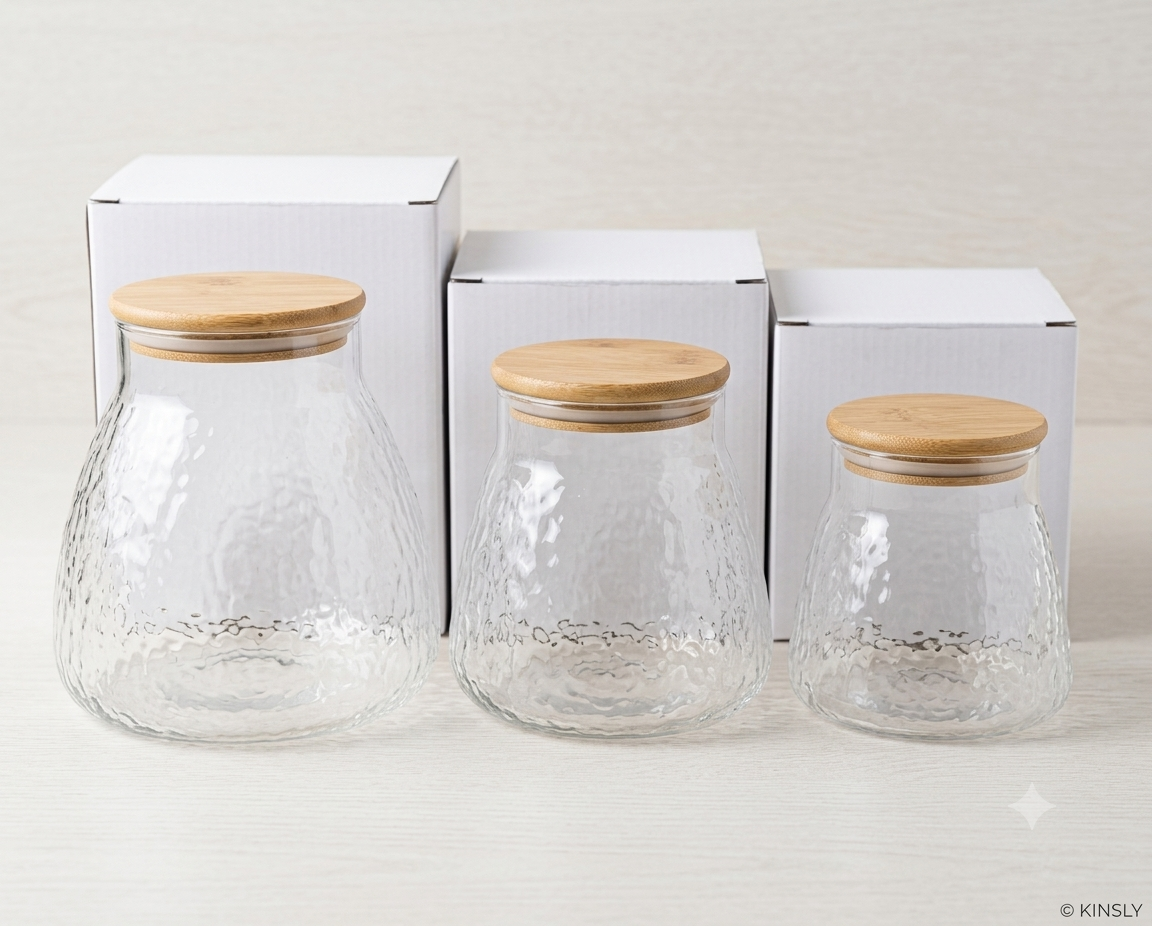 Premium Textured Glass Kitchen Storage Canister Set