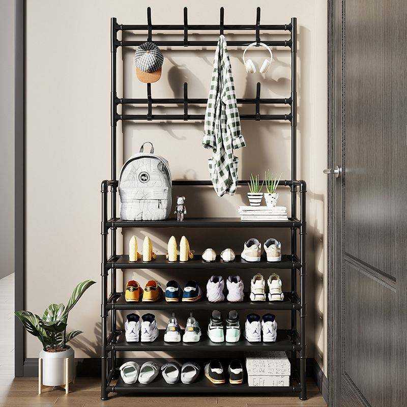 Industrial Entryway Coat Rack With 5 Layer Shoe Rack
