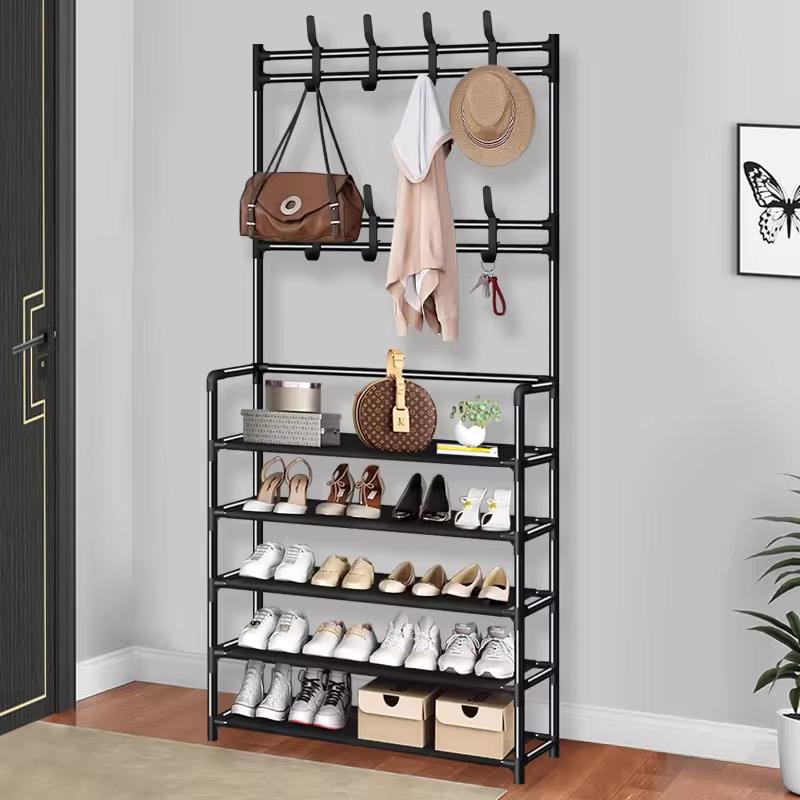 Industrial Entryway Coat Rack With 5 Layer Shoe Rack
