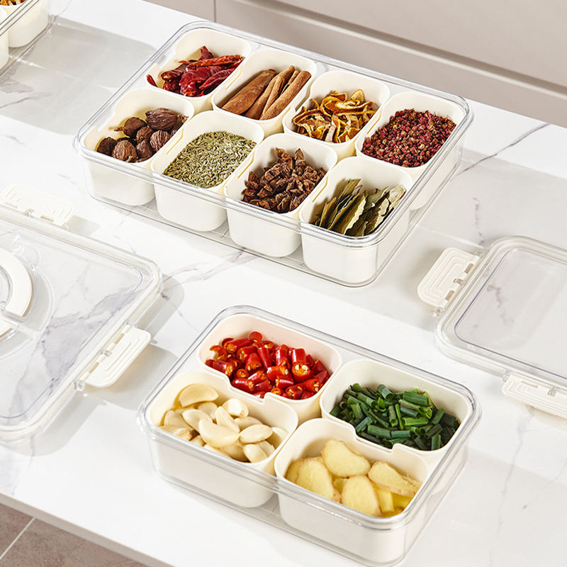 Clear Divided Spice Storage Box with Removable Bins