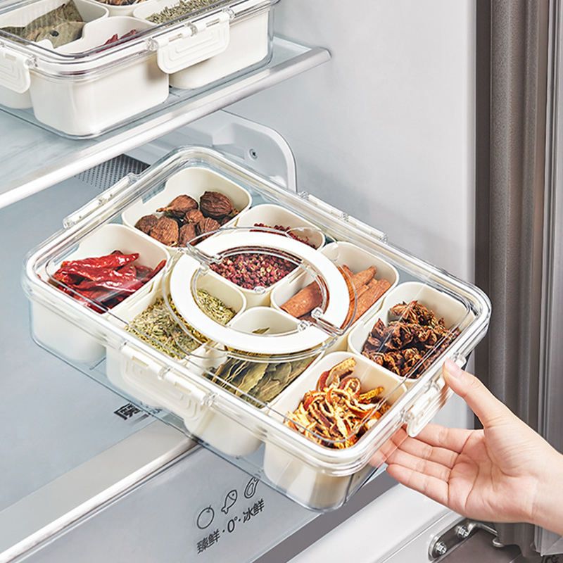 Clear Divided Spice Storage Box with Removable Bins