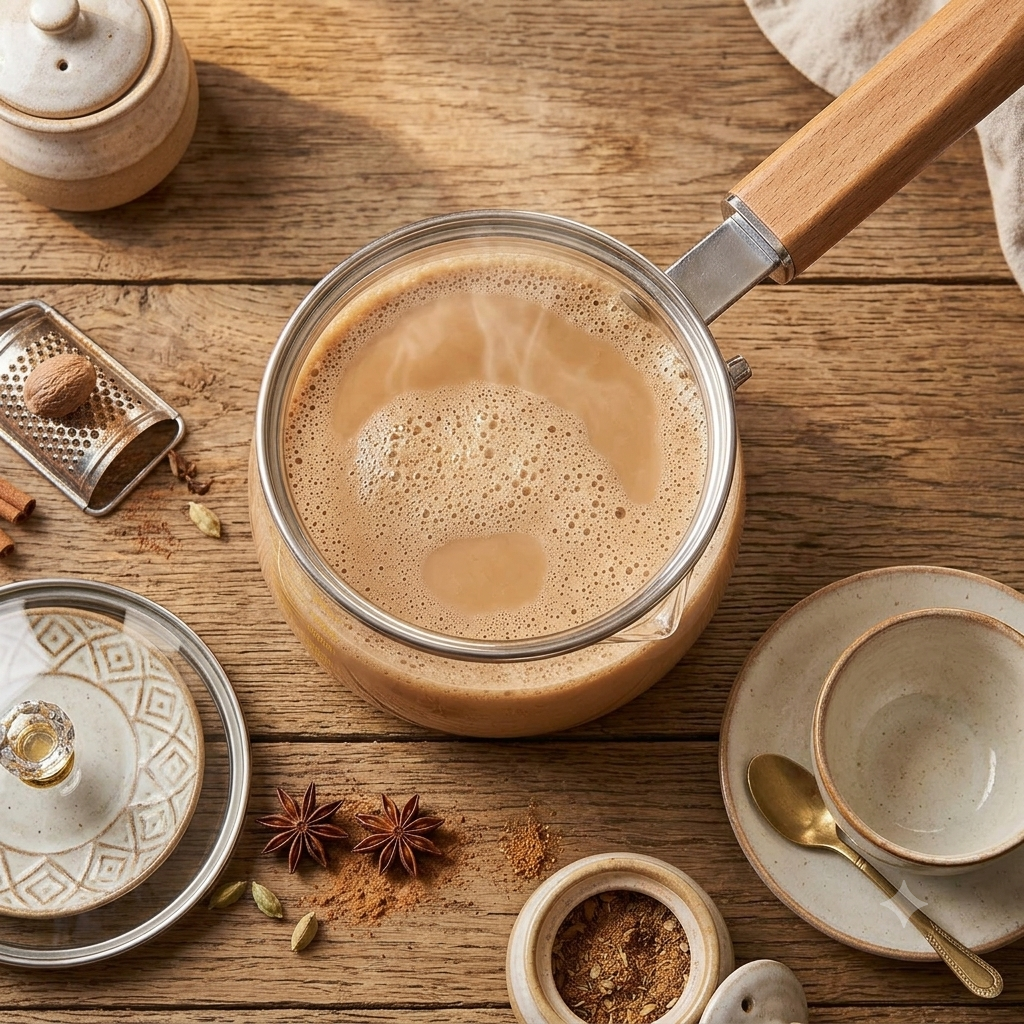 Premium Borosilicate Glass Milk Pan With Wooden Handle