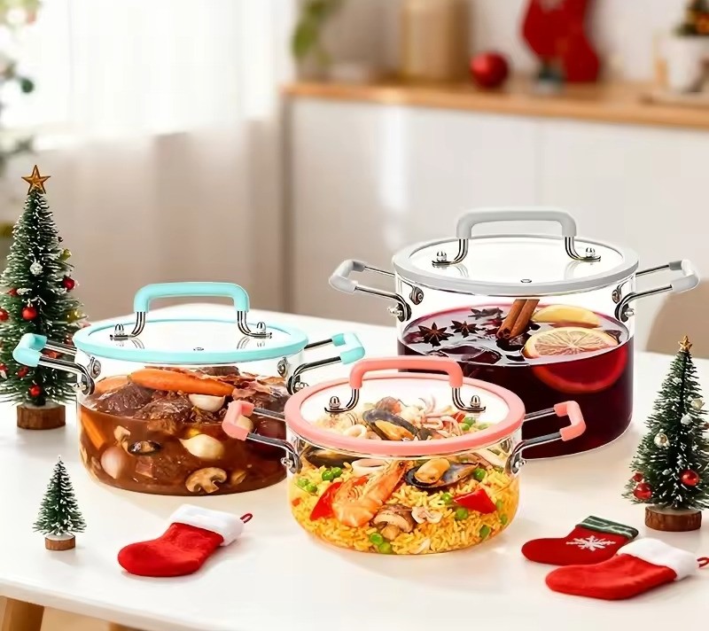 Premium 1 Piece Borosilicate Glass Cooking Pots Set