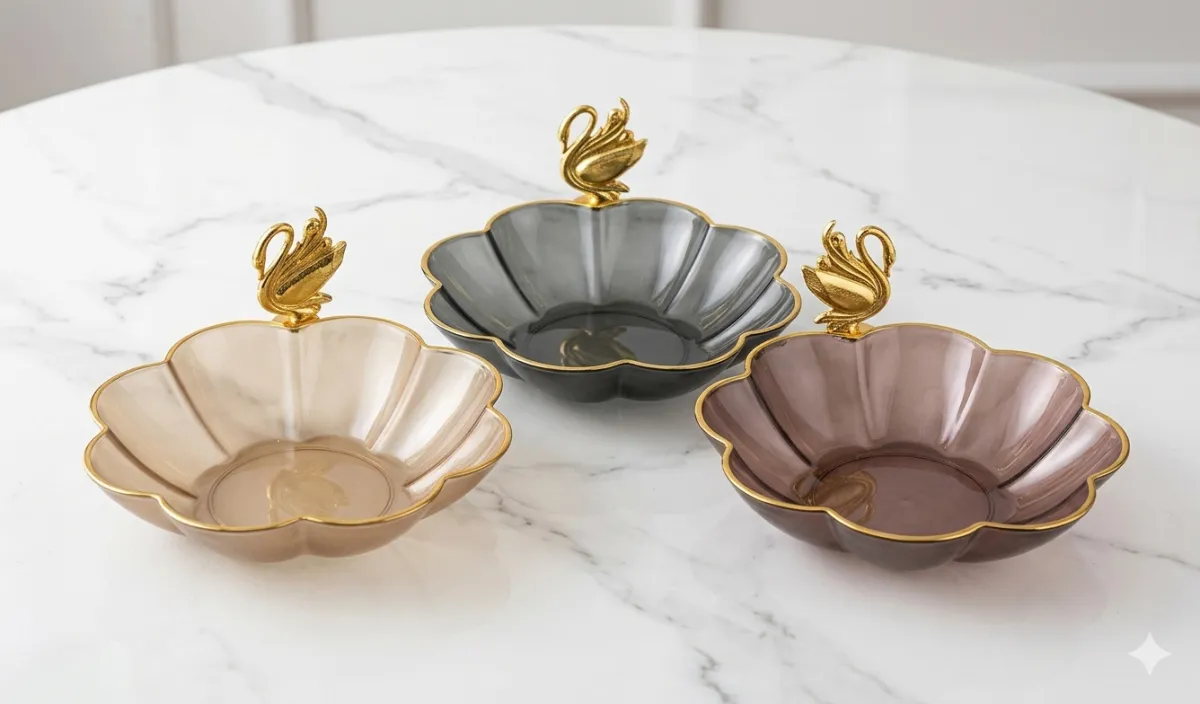 Elegant Plastic Swan Handle Decorative Fruit Candy Bowl