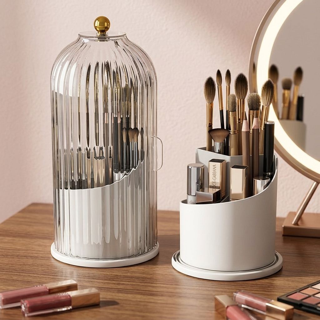 Luxury Rotating Acrylic Makeup Brush Organizer Box