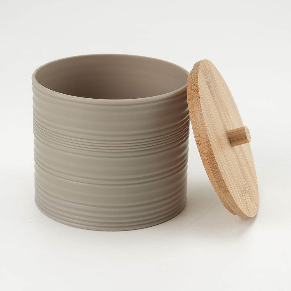 Elegant Textured White Ceramic Soap Dispenser With Bamboo