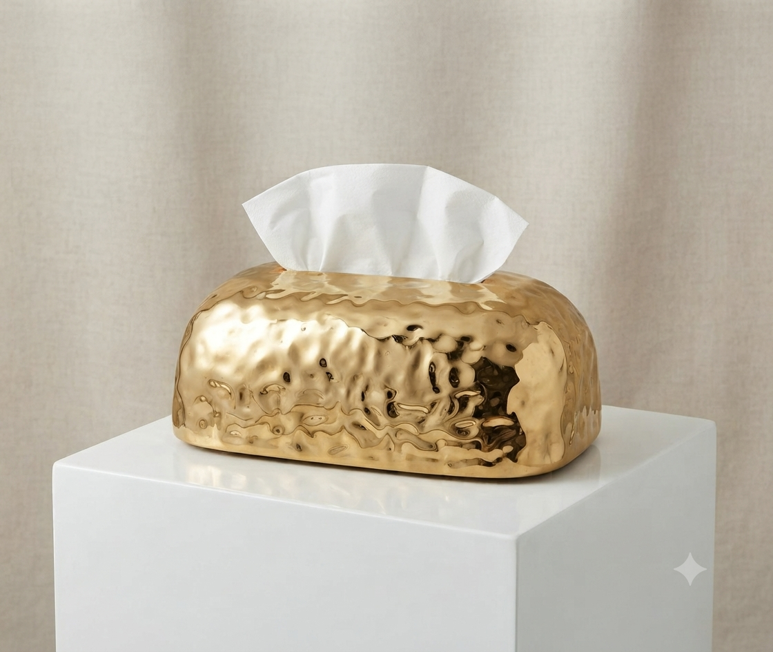 Luxury Gold Hammered Ceramic Tissue Box Cover Holder