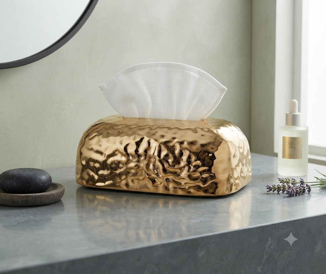 Luxury Gold Hammered Ceramic Tissue Box Cover Holder