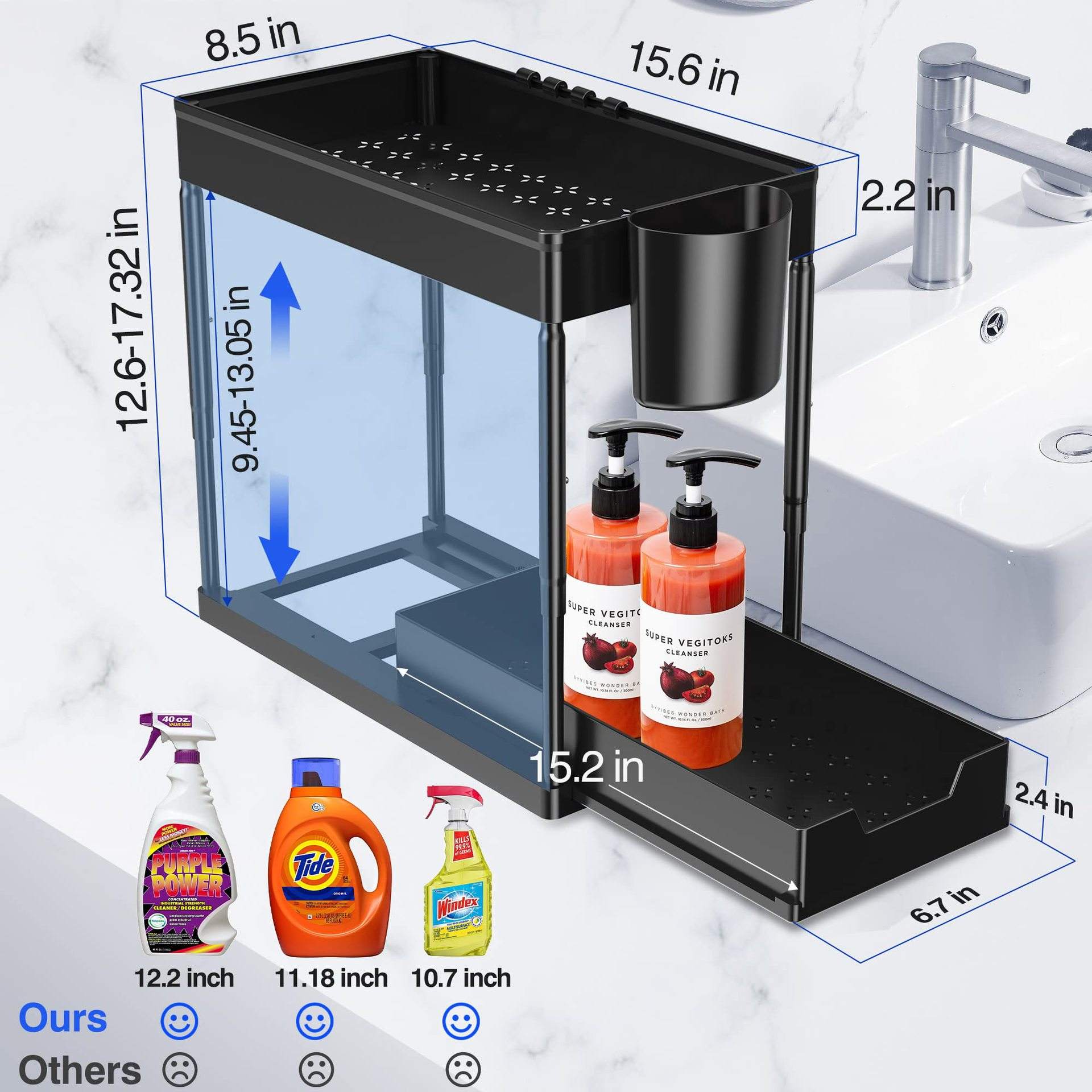 Premium 2-Tier Multi-Functional Under Sink Organizer and Storage Caddy