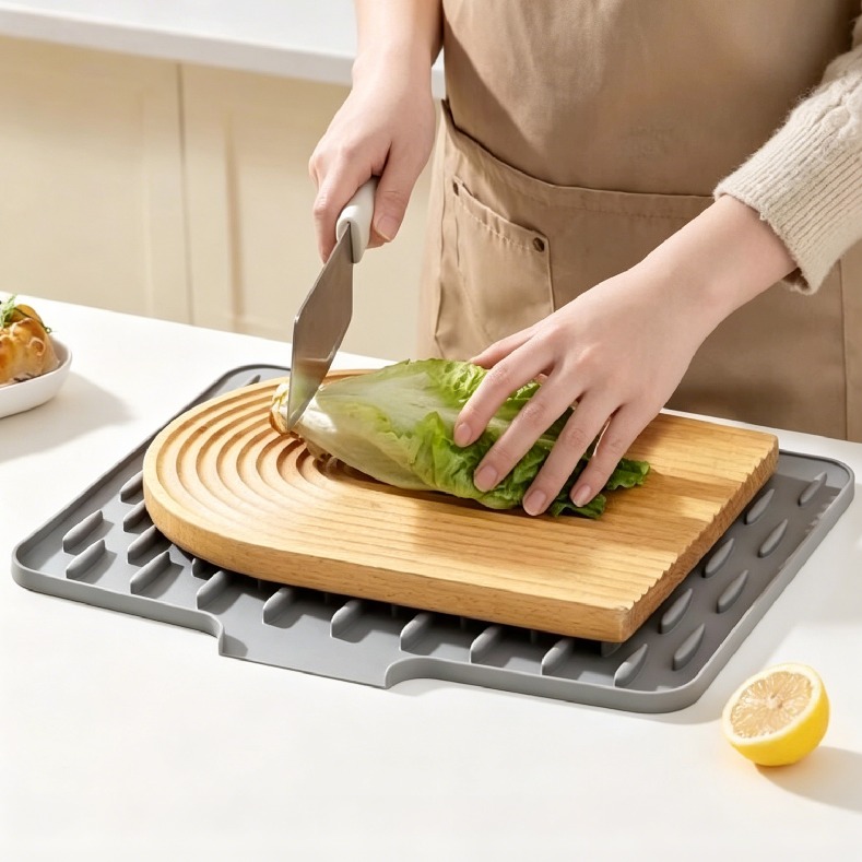 Self Draining Silicone Dish Drying Mat For Sink