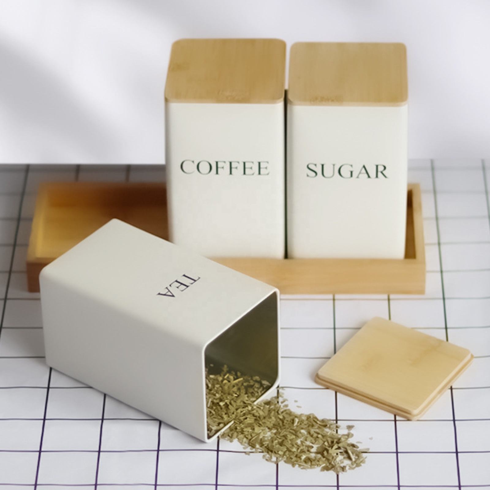 Elegant Metal Kitchen Canister Sets With Bamboo Lids